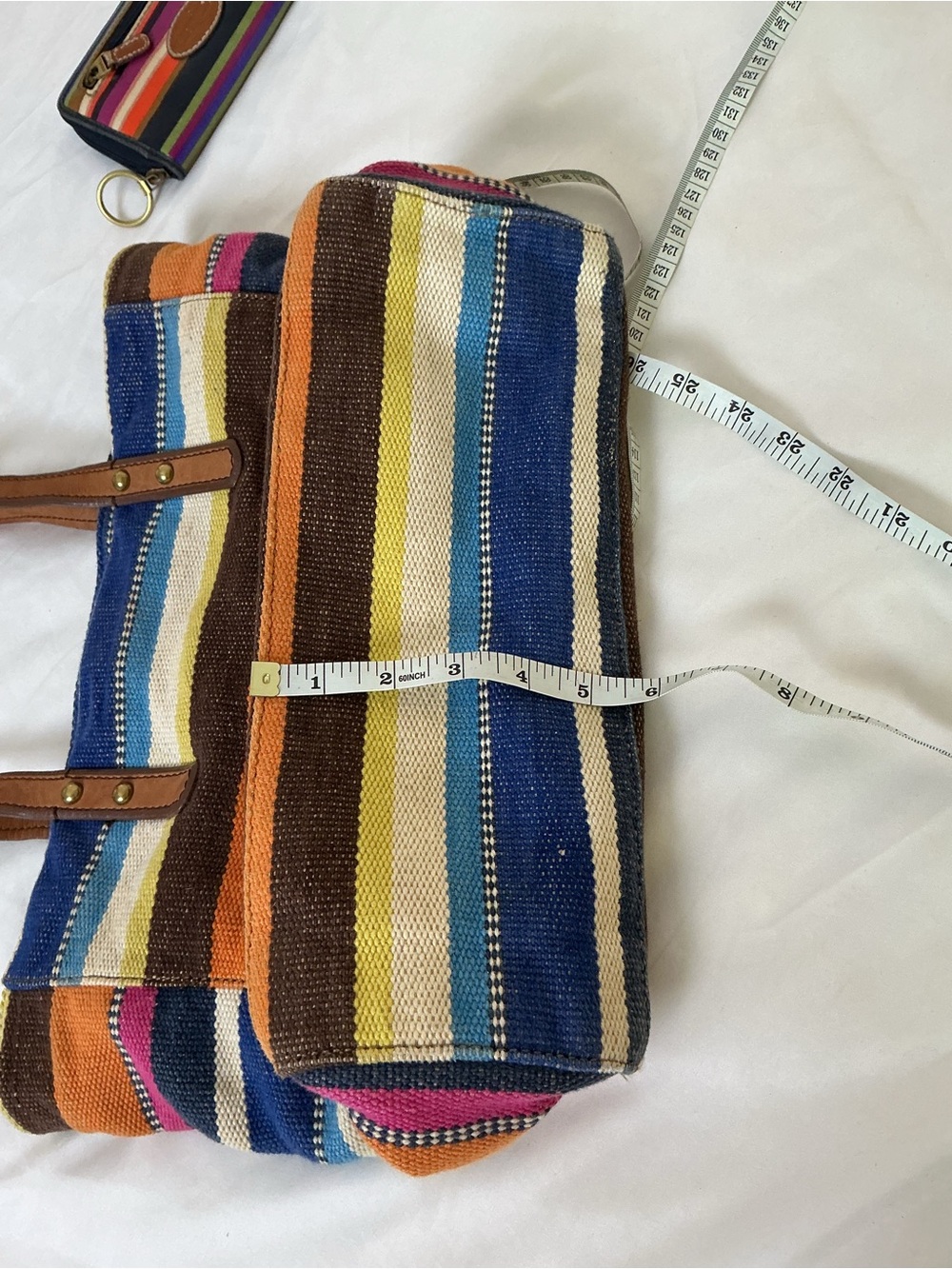 Fossil Colorful Striped Tote & Wallet Set – Canvas + Leather Boho Bundle - Picture 11 of 15